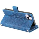 Voor iPhone 14 Multi-Card Totem Rits Leren Telefoonhoesje (Blauw)