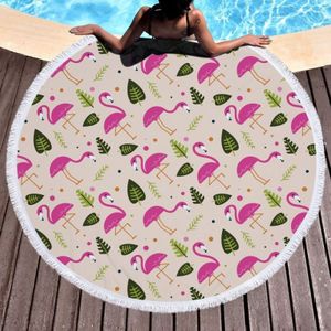 Ronde strandhanddoek Sun Protection Shawl Sneldrogende strandmat met kwasten  maat: 150 x 150cm(Flamingo 4)