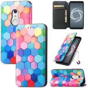 For Fujitsu Arrows BZ02/Be4 Plus/F-41B Colorful Magnetic Horizontal Flip PU Leather Case with Holder & Card Slot & Wallet(Colorful Cube)