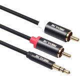 REXLIS 3635 3.5mm Male naar dubbele RCA vergulde Plug zwarte katoenen gevlochten audiokabel voor RCA Input Interface actieve luidspreker  lengte: 1 8 meter