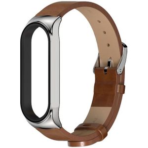 For Xiaomi Mi Band 6 / 5 / 4 / 3 Mijobs CS Microfiber Leather Replacement Watchband(Brown + Silver)