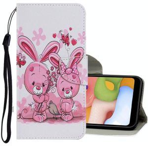 Voor Samsung Galaxy A70 Gekleurd tekenpatroon Horizontaal Flip PU Lederen hoesje met Holder & Card Slots & Wallet & Lanyard(Cute Rabbit)