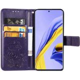 Voor Galaxy A51 5G Vierbladige gesp relif gesp mobiele telefoon bescherming lederen case met Lanyard & Card Slot & Wallet & Bracket Functie(Paars)
