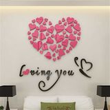 Liefde hart DIY verwisselbare muur stickers kamer decor 3D muur stickers  grootte: 40cm x 40cm (roze)