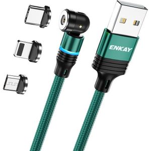 ENKAY 3 in 1 2.4A USB naar Type-C / 8 Pin / Micro USB Magnetische 540 Graden Roterende Oplaadkabel  Lengte: 2m (Groen)