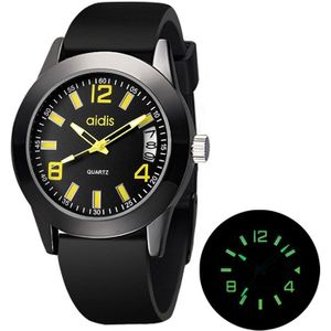 addies MY-1601 Luminous Version Silicone Watchstrap Quartz Watch  Support Calendar  Size:S(Yellow)
