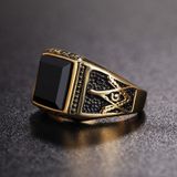 Europa en Amerika stijl Punk Gothic Retro Zwarte Onyx edelsteen mannen Titanium staal Ring  US maat: 12  Diameter: 21.5 mm  omtrek: 67.5mm(Gold)