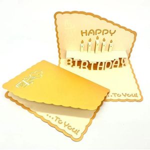 3 stuks 3D papier snijden holle wenskaart verjaardag wensen dank u kaart (oranje)