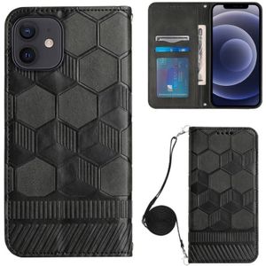Crossbody Football Texture Magnetic PU Phone Case For iPhone 12 Mini(Black)