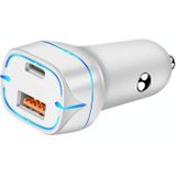 QC USB + USB-C / Type-C Dual Ports snellaadautolader met lichtgevend diafragma (wit)