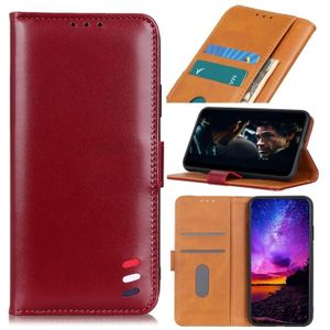 Voor Samsung Galaxy A02 3-kleuren parel textuur magnetische gesp horizontale flip pu lederen geval met kaart slots & portemonnee & houder (wijn rood)