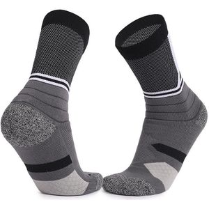 Basketbal sokken dikke handdoek bodem hoge buis sokken (zwart grijs)