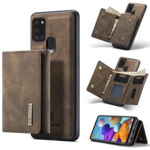 For Samsung Galaxy A21s DG.MING M1 Series 3-Fold Multi Card Wallet + Magnetic Back Cover Shockproof Case with Holder Function(Coffee)