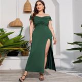 Plus Size High Taille Split Sexy Lange Avondjurk (Kleur: Groen Maat: L)