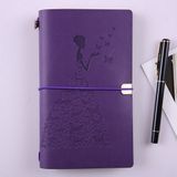 BSD020 vrij Butterfly Lady Vintage Travelers Notebook dagboek Kladblok PU lederen literatuur Journal planners school briefpapier (paars-metalen knop)