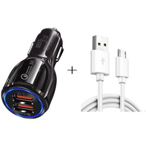 Qc3.0 Dual USB-autolader + Micro USB Fast Charging Cable Car Charging Kit(Zwart)