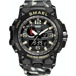 SMAEL 1545D Time heren anti-vallend nachtlampje alarm waterdicht sporthorloge (camouflage kaki)