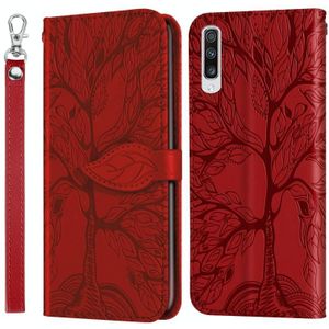 Voor Samsung Galaxy A50 Life of Tree Embossing Pattern Horizontale Flip Lederen Case met Holder & Card Slot & Wallet & Photo Frame & Lanyard(Red)