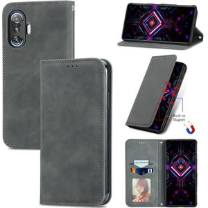 Voor Xiaomi Redmi K40 Gaming Retro Huid Feel Business Magnetische Horizontale Flip Lederen Case met Houder & Card Slots & Portemonnee & Fotolijst (Gray)