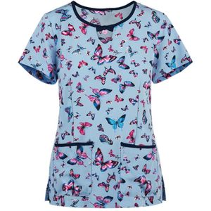 Gedrukt ronde hals slim-fit verpleegster uniform T-shirt (kleur: lichtblauw maat: XL)