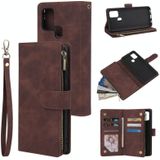 Voor Samsung Galaxy A21s Multifunctionele Retro Frosted Horizontal Flip Leather Case met Card Slot & Holder & Zipper Wallet & Photo Frame & Lanyard(Koffie)