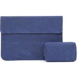 Horizontal Matte PU Laptop Bag For Macbook Pro 15 inch A1707/A1990(Liner Bag + Power Supply Bag Dark Blue )