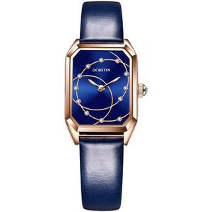 OCHSTIN 7008C Parangon-serie mode casual lederen band quartz horloge (ros goud + blauw)