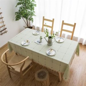 Vierkante Lattice geborduurd tafelkleed pure kleur katoen linnen kwast rechthoekige koffietafel mat  grootte: 90x90cm (groen)