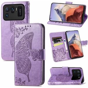 Voor Xiaomi Mi 11 Ultra Butterfly Love Flowers Relif Horizontale Flip Lederen Case met Houder & Card Slots & Wallet & Lanyard (Light Purple)