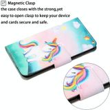 Voor iPhone 12/12 Pro geschilderd patroon horizontale flip Leathe case (Rainbow Unicorn)