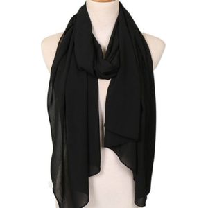 Vrouwen effen kleur natuurlijke vouwen chiffon omslagdoek sjaal tulband  grootte: 180cm (zwart)