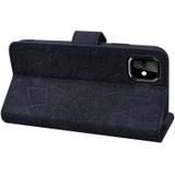 Kalf patroon dubbele vouwen ontwerp relif lederen draagtas met portemonnee & houder & kaartsleuven voor iPhone 11 (6 1 inch) (zwart)