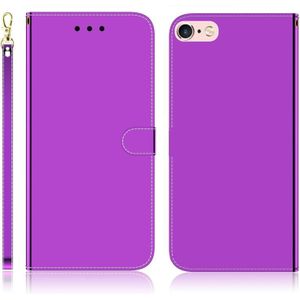 Voor iPhone 6/6s gemiteerd spiegel oppervlak horizontale Flip lederen draagtas met houder & kaartsleuven & portemonnee & Lanyard (paars)