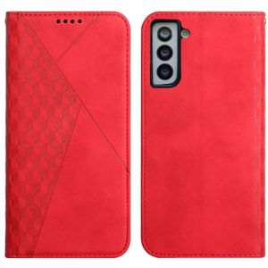 For Samsung Galaxy S21+ 5G Diamond Pattern Splicing Skin Feel Magnetic Horizontal Flip Leather Case with Card Slots & Holder & Wallet(Red)