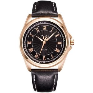 Yazole 336 Romeinse numerale wijzerplaat mannen business horloge lichtgevende quartz horloge (gouden shell zwarte lade zwarte riem)