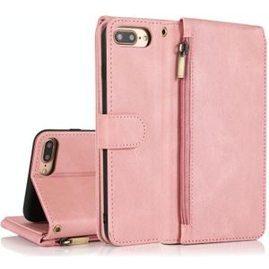 Skin-feel Crazy Horse Texture Zipper Portemonnee Tas Horizontale Flip Lederen Case met Houder & Kaart Slots & Portemonnee & Lanyard Voor iPhone 6 Plus (Rose Gold)