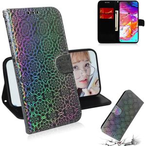 Voor Galaxy A70 effen kleur kleurrijke magnetische Buckle horizontale Flip PU lederen draagtas met houder & kaartsleuven & portemonnee & Lanyard (zilver)