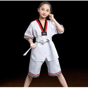 Kind Volwassen Katoen Mannen En Vrouwen Taekwondo Kleding Training Uniformen  Maat: 180 (Gestreepte Korte Mouwen)