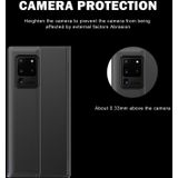 Voor Galaxy A71 2020 Side Display Magnetic Horizontal Flip Plain Texture Cloth + PC Case met Holder & Sleep / Wake-up Function(Black)
