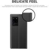 Voor Galaxy A71 2020 Side Display Magnetic Horizontal Flip Plain Texture Cloth + PC Case met Holder & Sleep / Wake-up Function(Black)