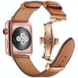 Echt leer + butterfly rose gouden gesp vervangende horlogebanden voor Apple Watch Series 6  SE & 5 & 4 44mm / 3 & 2 & 1 42mm (bruin)