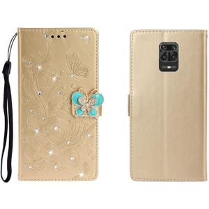 Voor Xiaomi Redmi Note 9 Pro Horizontale Strass vlinder in relif lederen case met kaartslot & portemonnee & houder(Goud)