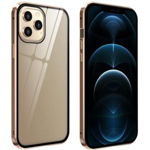 Dubbele zijden Gehard glas magnetische adsorptie metalen frame anti-peep screen case voor iPhone 12 Pro Max (Goud)