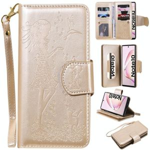 Voor Galaxy Note 10 vrouw en kat relif horizontale Flip leergeval  met portemonnee & houder & kaartsleuven & fotolijstjes & spiegel & Lanyard (goud)