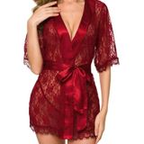 Vrouwen kanten uitgesneden nachthemd sexy pak  maat: s (wijn rood)