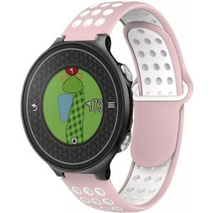 Voor Garmin Approach S6 tweekleurige geperforeerde ademende siliconen horlogeband (roze + wit)