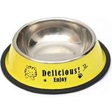 RVS bakjes  anti-slip kleurrijke verf afgedrukt huisdieren Bowls  Bowl Diameter: 11 cm  Diameter van de bodem van de kom: 15.1 cm(Yellow)