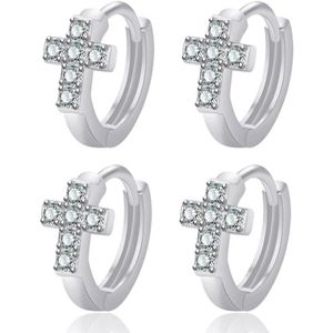 2 paar K25 Diamond Cross Ear Buckle Circle Stud Earrings (White Gold)