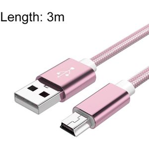 5 stks Mini USB naar USB Een geweven gegevens / laadkabel voor MP3  Camera  Auto DVR  Lengte: 3M (ROSE GOUD)