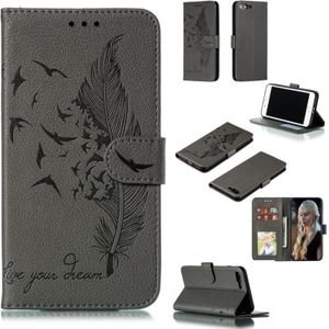 iPhone 7 Plus & 8 Plus horizontaal Litchi structuur 3D veren patroon PU leren Flip Hoesje met houder  foto frame en opbergruimte voor pinpassen & geld (grijs)